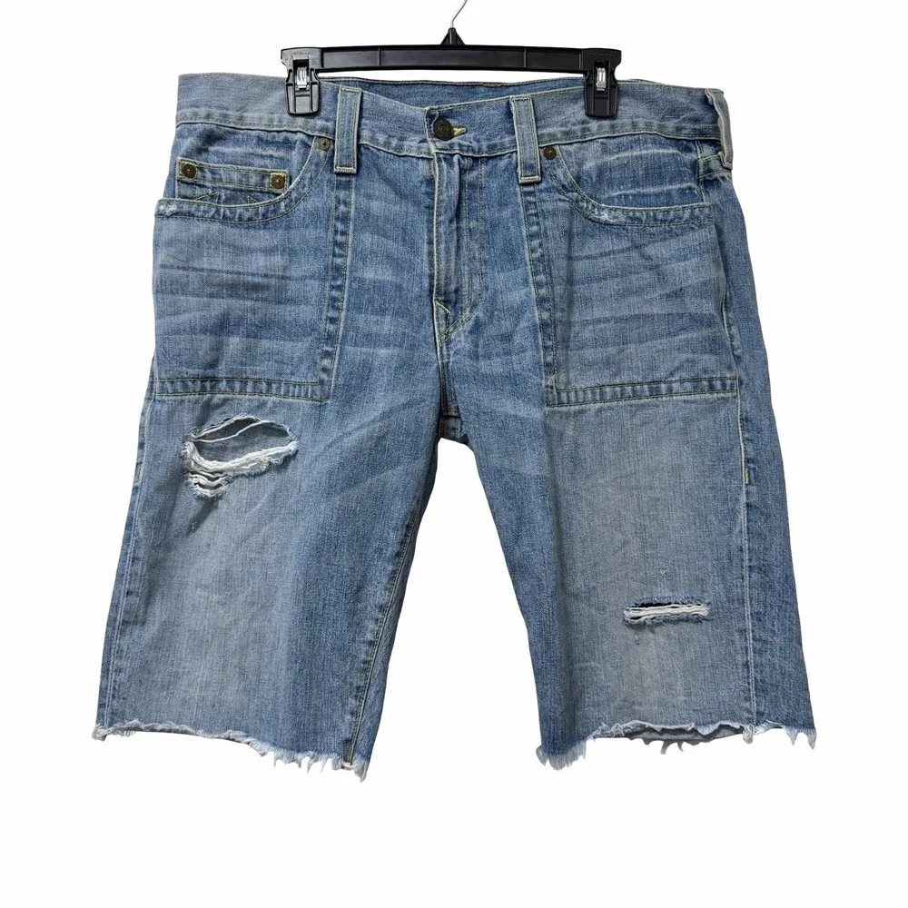 True Religion Ricky Big T Shorts Mens 38 Light Wash Denim Relaxed Y2K Skater